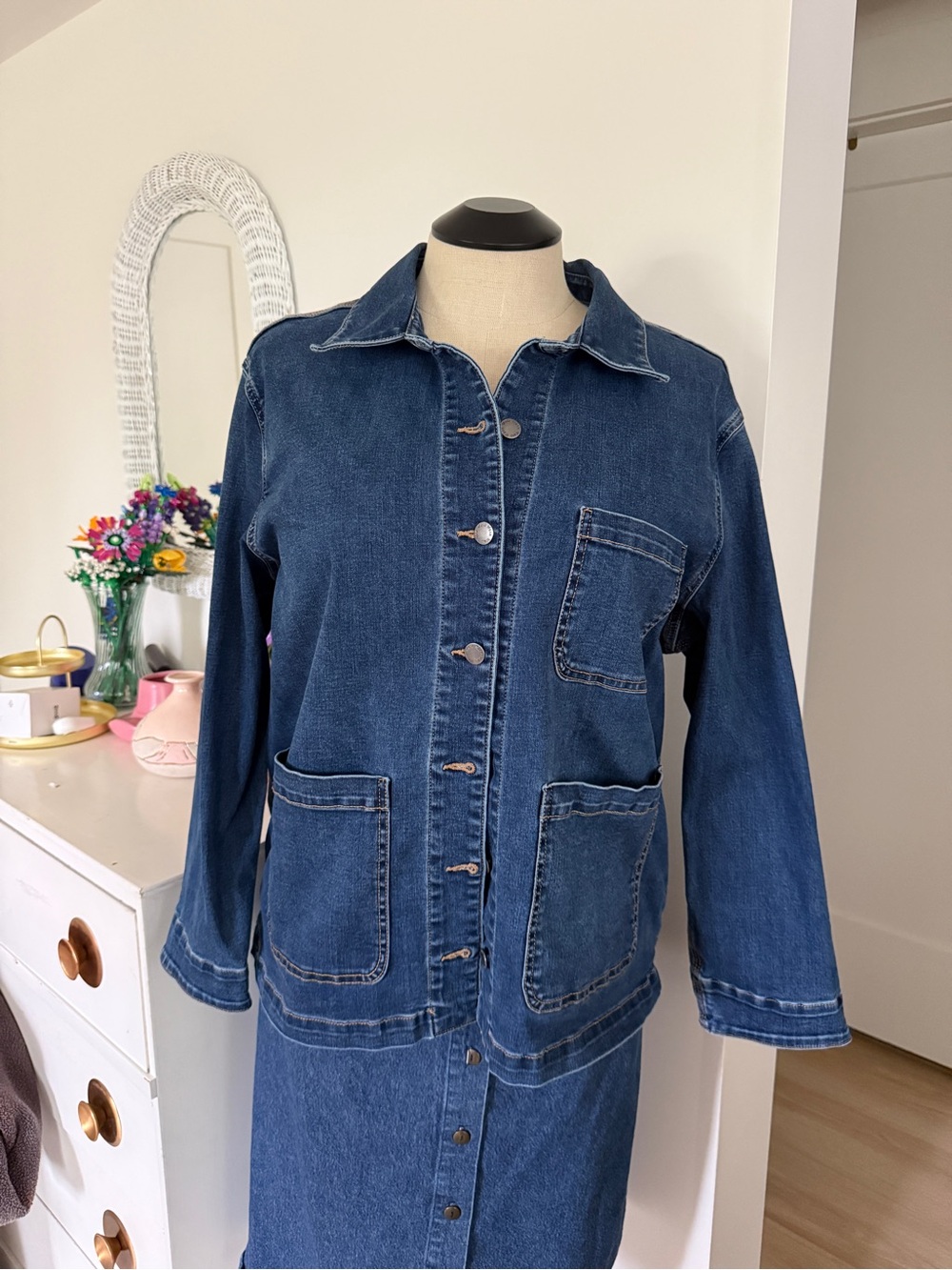 Plus Size Dark Blue Denim Jacket - Chore Coat